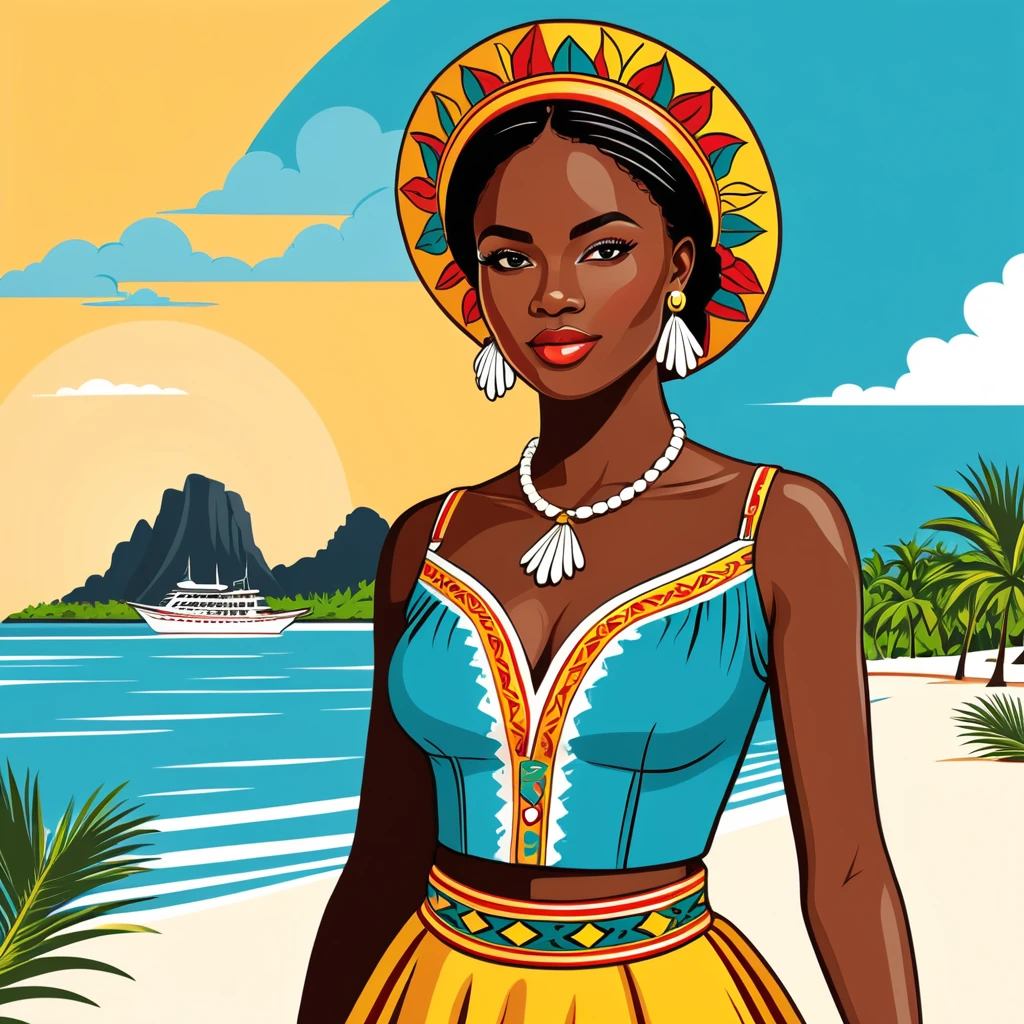 woman in bahamas folk outfit, vector graphics, strong contours, logo design