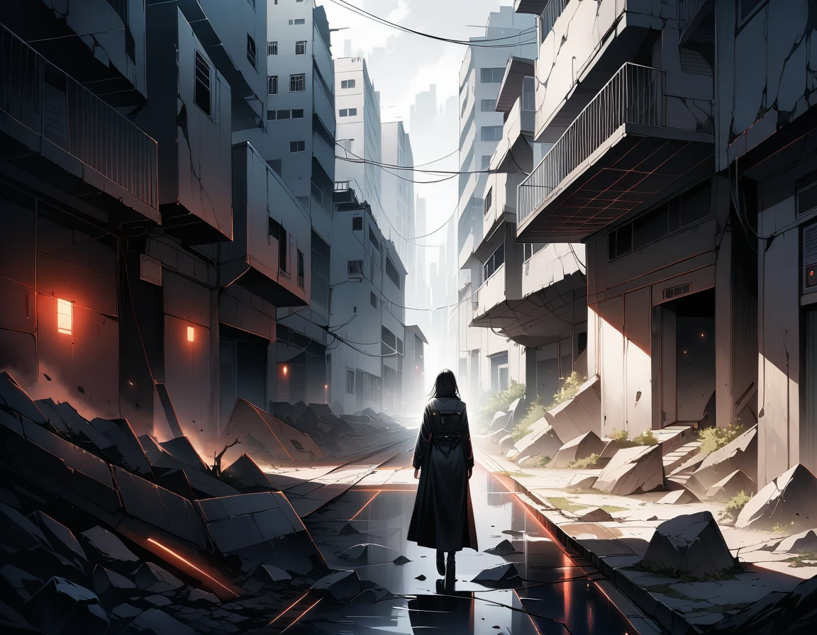 In this desolate, cyberpunk underworld, a lone stiltwalker, clad in worn leather and synthetic fibers, emerges from the shadows. The abandoned town sprawls before us, a labyrinth of crumbling buildings and debris-strewn streets. As we navigate this darkest level of the layered city, an infrared-sensing night vision scope glows softly in our hands, illuminating the eerie landscape., masterpiece, Realistic, raw photo, incredibly absurd resolution, absolute resolution, super high resolution,16k