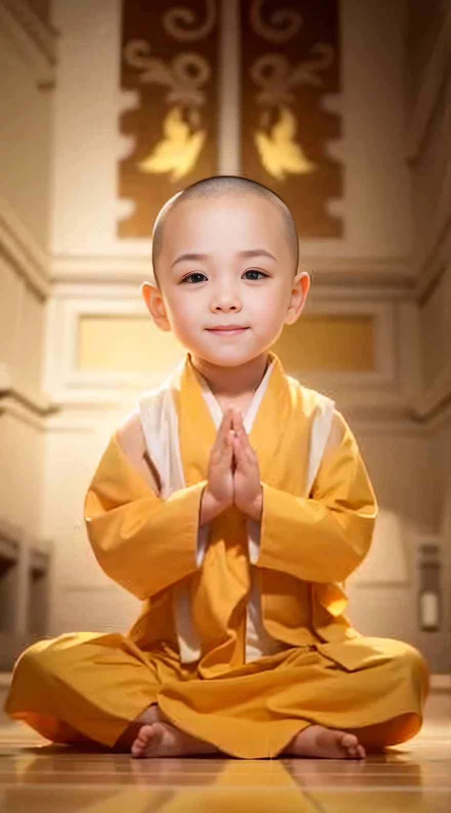 Smile with eyes wide open，Close-up of a  sitting on the floor in a monk's robe, Cute numbers, monk clothes, Avatar Avatar, He welcomes you warmly, Buddhist, install, Yanjun Cheng, concept art of a monk, monk, Wojtek Fuss, buddhist monk, Beautiful avatar pictures, strict, Littlin nun&#39;s clothes, author：Yu Zheding