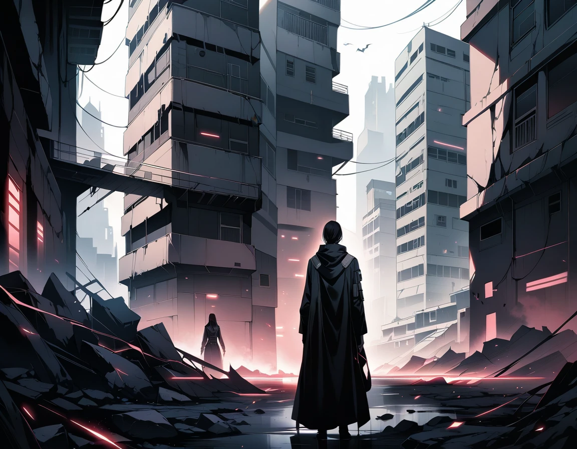 In this desolate, cyberpunk underworld, a lone stiltwalker, clad in worn leather and synthetic fibers, emerges from the shadows. The abandoned town sprawls before us, a labyrinth of crumbling buildings and debris-strewn streets. As we navigate this darkest level of the layered city, an infrared-sensing night vision scope glows softly in our hands, illuminating the eerie landscape., masterpiece, Realistic, raw photo, incredibly absurd resolution, absolute resolution, super high resolution,16k