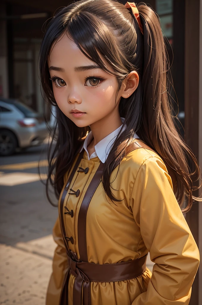 girl wearing brown htaingmathein jacket (burmese girl dress), with hair tie,vector