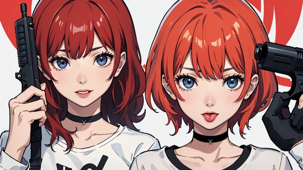 (Better Quality, first work:1.2) | Detailed Eyes:1.2 1 Female ,Wink and show your tongue (Dynamic English, throw, face, Long Hair,gun shop) choker, shirt, オープンスウェットshirt, finely, first work