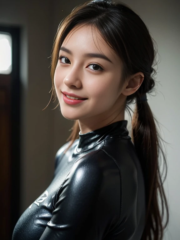 (RAW Photography:1.2)、top-quality、a beautiful detailed girl、tight water suit、latex wet suit, a smile、Twin-tailed、extremely detailed eye and face、beatiful detailed eyes、huge filesize、hight resolution、hight resolution、8k wallpapenely detail、Highly detailed ticker uniform 8k wallpaper、Light on the face、movie lighting、、sexy pose、(photorealisim:1.4)、illustratio、surrealism、 frombelow、super detailing、masterpiece