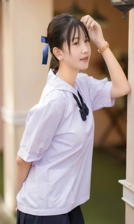 there is a woman in a uniform posing for a picture, wearing japanese school uniform, girl wearing uniform, loose coat collar sailor uniform, seifuku, japanese school uniform, japanese girl school uniform, nurse girl, wearing maid uniform, wearing school uniform, jk uniform, ( waitress ) girl, plain uniform sky at the back, white uniform, misato katsuragi