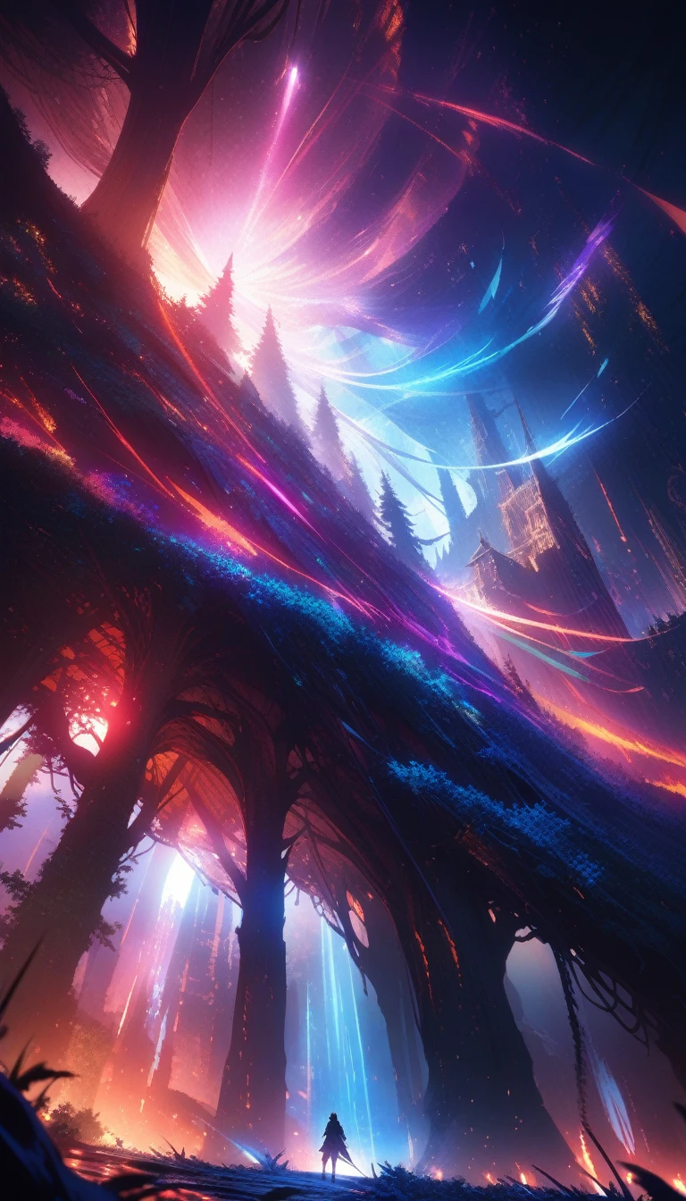 masterpiece, best quality, Very detailed, HD, HDR, Practical, depth, Delicate texture, Super Fine, Completely focused, (Low angle shot), Exciting scene, Dramatic Lighting, Vibrant colors, Extremely detailed, Intricate details, Volumetric Lighting, lens flare, Dynamic Synthesis, Exciting times, Epic, Stunning views, Immersive atmosphere, Movie Lighting, Stunning perspective, (A huge old tree towers over the small village), Majestic, Leaves and roots extend outward, The villagers were amazed, Light shines through the leaves, 大气depth, highly detailled texture, Surreal and magical environment.