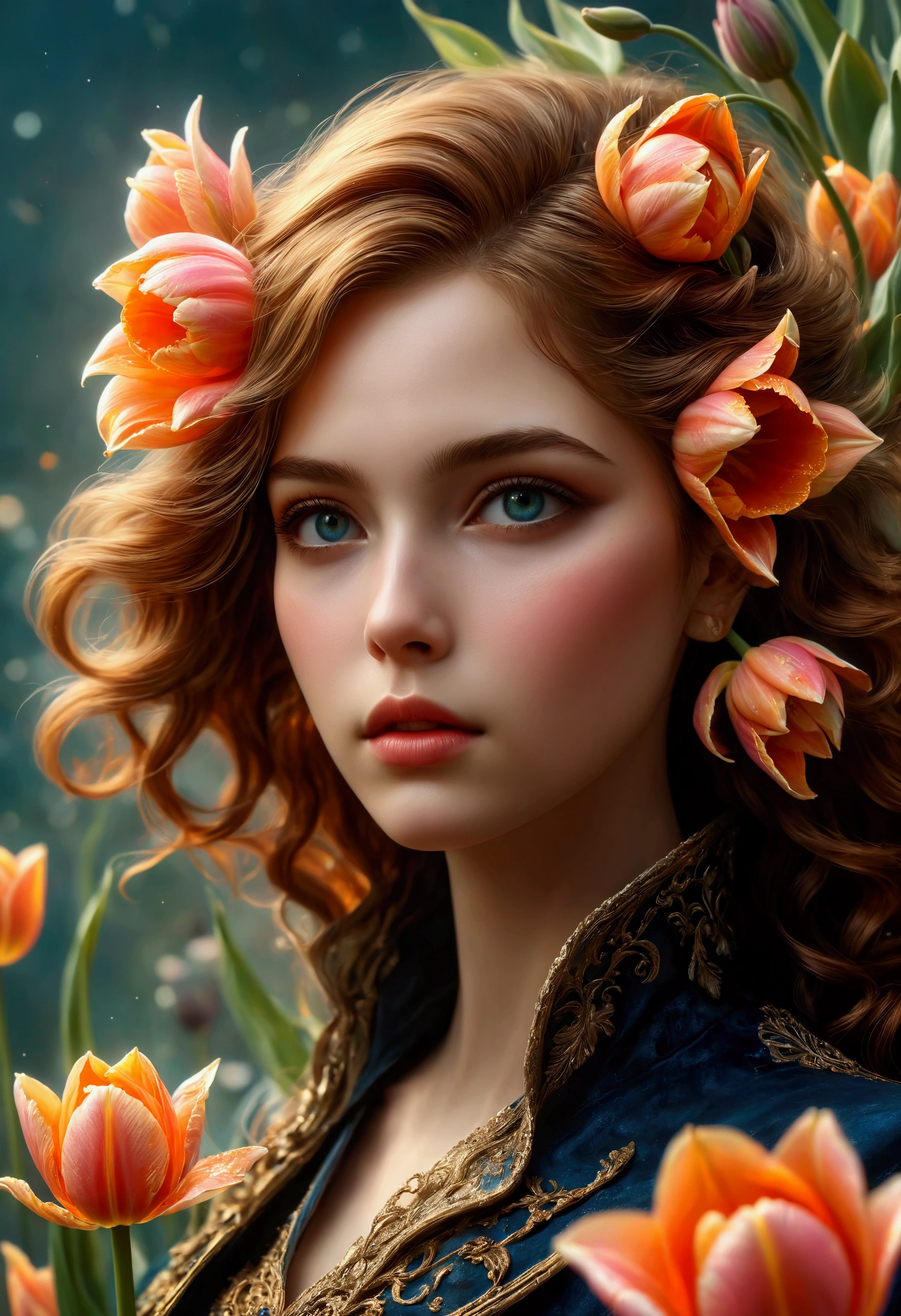 ((Masterpiece in maximum 16K resolution):1.6),((soft_color_photograpy:)1.5), ((Ultra-Detailed):1.4),((Movie-like still images and dynamic angles):1.3). | (Macro shot cinematic photo of beautiful female in a pond full of tulip), (Beautiful Female), (a pond full of tulip), (focus on the pond full of tulip), (macro lens), (exotic antiques), (glowing tulips), (luminous object), (Mysterious atmosphere), (shimmer), (aesthetic  room accesories), (visual experience),(Realism), (Realistic),award-winning graphics, dark shot, film grain, extremely detailed, Digital Art, rtx, Unreal Engine, scene concept anti glare effect, All captured with sharp focus. | Rendered in ultra-high definition with UHD and retina quality, this masterpiece ensures anatomical correctness and textured skin with super detail. With a focus on high quality and accuracy, this award-winning portrayal captures every nuance in stunning 16k resolution, immersing viewers in its lifelike depiction. | ((perfect_composition, perfect_design, perfect_layout, perfect_detail, ultra_detailed)), ((enhance_all, fix_everything)), More Detail, Enhance.
