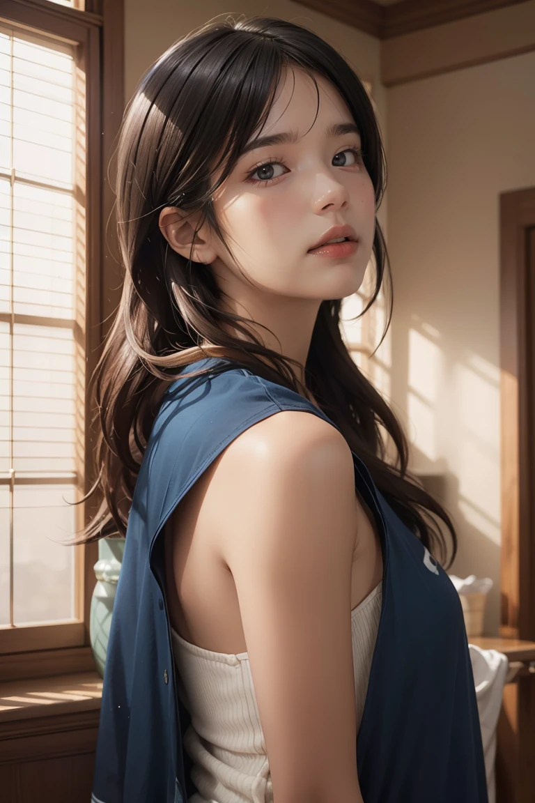 (RAW photo, best quality), (realistic, photo-realistic:1.3),best quality,highly detailed,masterpiece,ultra-detailed,illustration,1girl,upper_body,dynamic angle,world masterpiece theater,messy_long_hair,best quality,extremely detailed CG unity 8k wallpaper,ink,Amazing,cinematic lighting,lens_flare, dunhuang_style