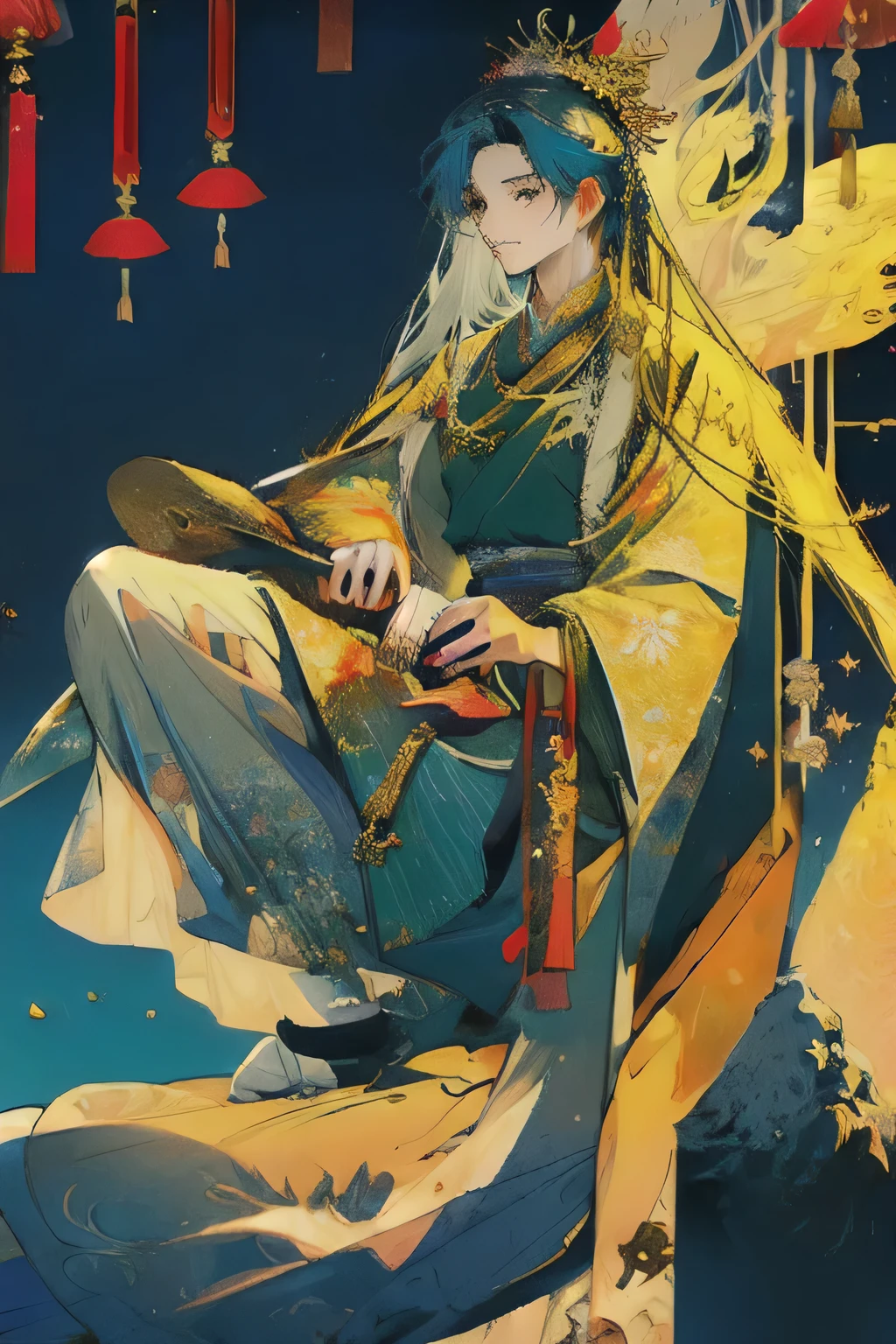 ((best quality)), ((masterpiece)), (detailed), man,Full body long gown,The seasons change,background,The seasons change