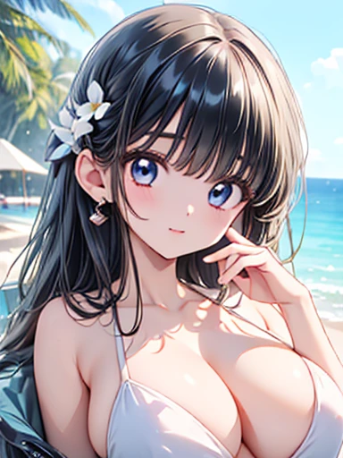 (((masterpiece))), (((High resolution)))、(((8K quality)))、(((Perfect Face)))、Looking into the camera, ((Top quality eyes)), (Detailed face), (Detailed Texture), ((Big Breasts:1.5)),  Swimwear
