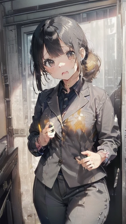 (must be follow these prompts:2.2),masterpiece,best quality,extremely detailed,(in her clothing:3.0),(in her formal styled business suit clothing:2.6),(adorable girl:2.5),(usual face:2.2),(displayed one girl on single picture:2.4),(black hair:2.1),(this girl is lower height:2.3),(A small, curvy new employee working in modern Tokyo wearing a dark grey business suit jacket and trousers:2.2),(A cute moan like a young girl:2.2),(The new employee was squirting from the very light amber-colored semen that had soaked into his dark grey suit.:1.7),(The new employee was wearing a business suit and had been ejaculated on there a long time ago, leaving a very light brownish yellowish stain with varying shades of color.:1.6),(その新入社員はfirst time々It gives a cute and innocent impression.:2.4),(The new employee's body was covered in slimy sexual secretions.:3.2),(The new employee succumbed to her sexual desire and played with her clitoris through her pants.:1.8),(The new employee's breasts, covered by her business suit, are bulging out due to her strong sexual desire.:2.4),(libidonous tumultus are makes sensuous reaction of her body:2.1),(she was sank into the depth of irresistible low passion:2.2),(The new employee's love juices were dripping down the inside thighs of her dark grey trousers.:2.2),(in her clothing massively ejaculated:2.6),(men's elected twangers were inserted her:2.3),(The new employee with a plump, round body smells very semen-like.:2.3),(she was already stroked up to the depth intervaginal sensual spot:2.3),(notably buldged up her inner labia majora:2.9),(A young, shy moan:1.5),(having big breasts in her clothing:2.6),(A new employee with an innocent look working in the office:2.3),(The new employee is short but has a slightly plump body.:2.1),(The crotch of his dark grey trousers is discolored with love juice stains.:2.5),(The new employee is convulsing and dripping love juice from her pussy, which is hidden under her pants.:1.8),(The new employee's dark grey trousers, which hug her plump thighs, are damp with lascivious secretions.:2.0),(The new employee endures the slush between his legs by keeping his dark grey trousers on.:2.5),(A new employee who is always holding his crotch over his dark grey trousers:1.7),(A moan filled with childish embarrassment:1.5),(The new employee's suit-covered breasts and nipples are bulging with lust.:1.8),(The new employee has a very lewd body hidden under her clothes.:2.2),(The new employee works very diligently.:2.5),(The new employee has short, thick legs.:2.2),(first time々New Employees:2.2),(she looks like japanese idol:2.3),(The dark grey trousers are made from a durable fabric that will never tear.:2.3),(she looks like a lolita:2.0),(All of this happened to the new employee himself, not anyone else.:3.1),(tough business suit:2.2),(Make sure to depict the face:5.3),(Calm expression:4.3),(Innocent face:3),(The story focuses on just that one new employee.:3.3),(The only characters that appear are the new recruits.:4.2),(Portrait Style:5)