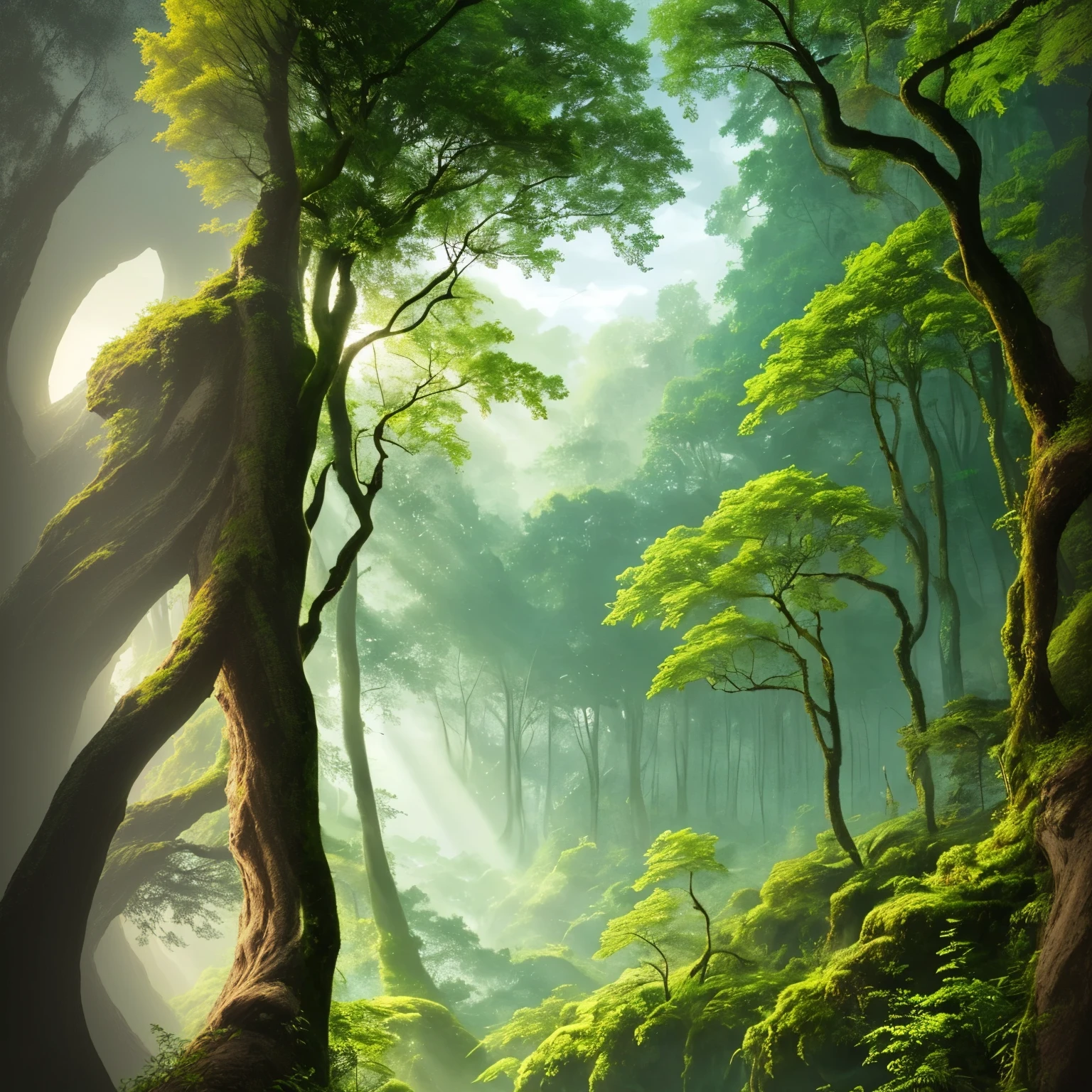 green Forest, gorge, waves stones