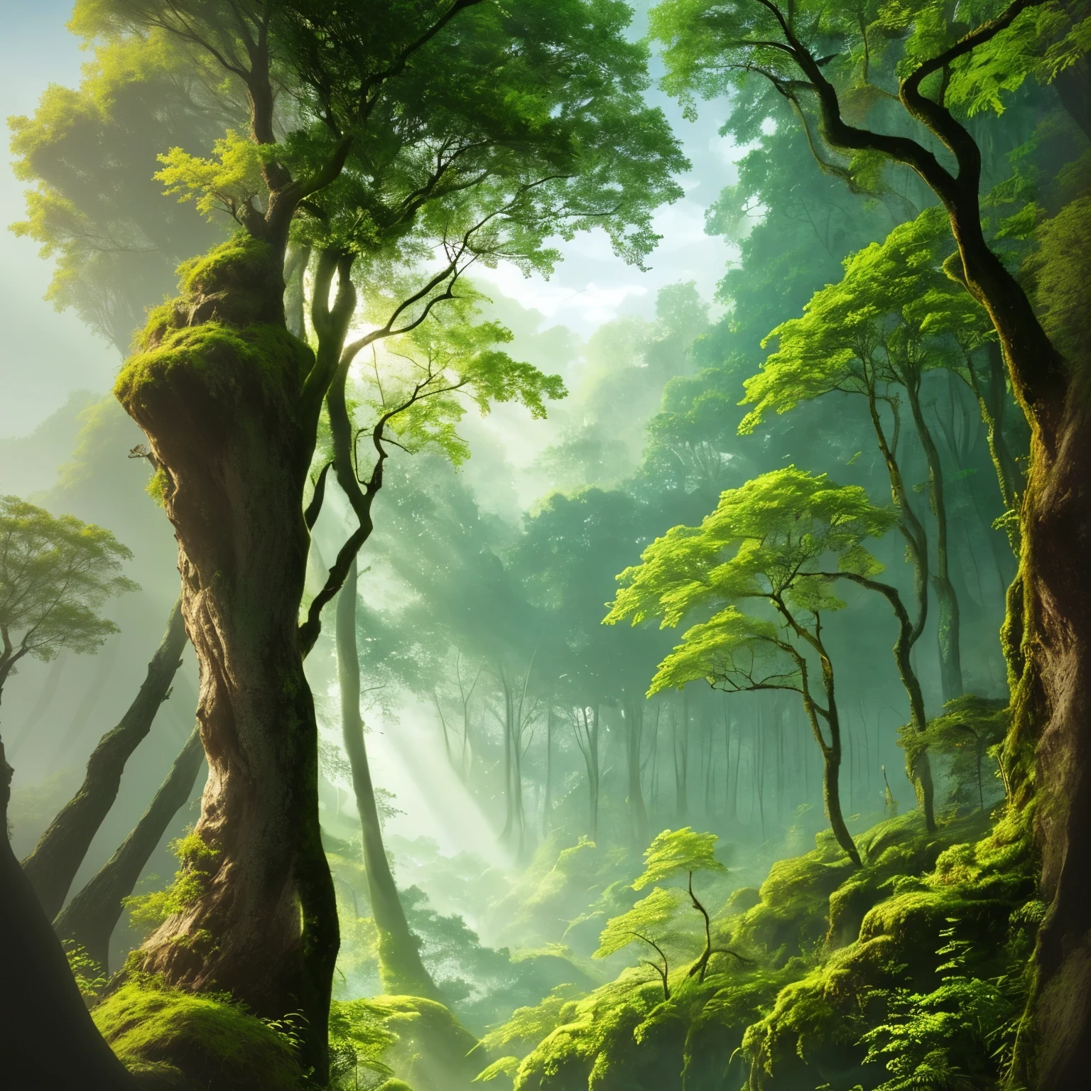 green Forest, gorge, waves stones