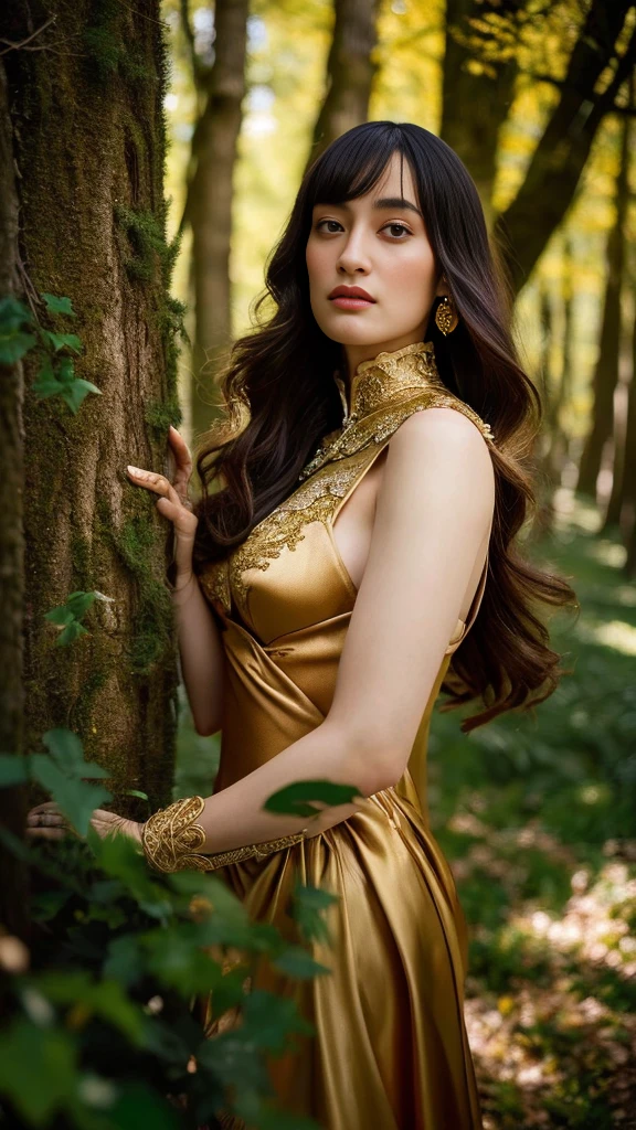 Surbhi Jyoti , a masterpiece ultrarealistic ultradetailed portrait of a beautiful girl in incredible goledn armor. baroque renaissance. in forest. medium shot, intricate, elegant, highly detailed. trending on artstation, digital art, by stanley artgerm lau, wlop, rossdraws, james jean, andrei riabovitchev, marc simonetti, yoshitaka amano. background by james jean and gustav klimt, light by julie bell, 4 k, porcelain skin.