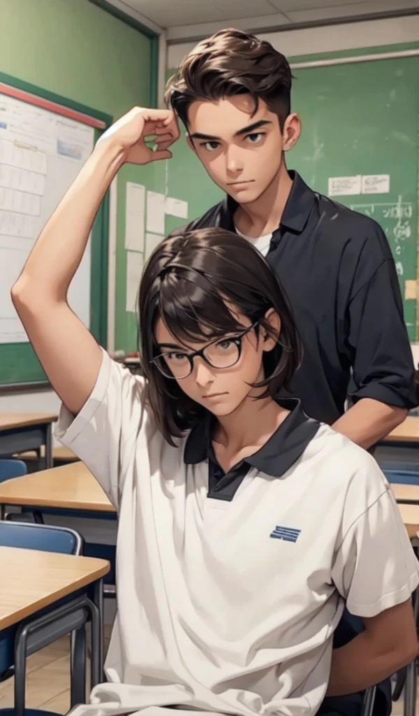 Male teacher surrounded by students