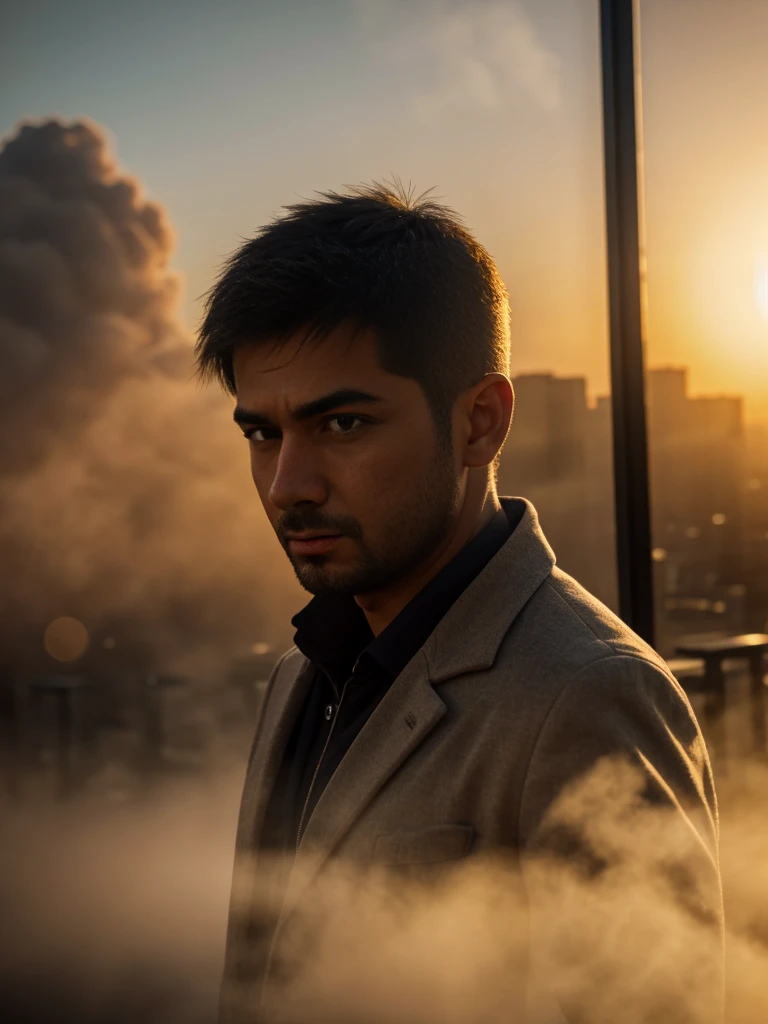 Angry man in office work. [The character is surrounded by mist, evoking a mysterious and eerie atmosphere. The lighting is dark and atmospheric, with smoke adding a touch of sinister ambiance. Best quality image, HDR enhancement, showcasing the utmost level of detail and realism, full body shot:1.5]. [8K, Best Quality, Ultra High Resolution, (highly detailed CG unity 8k wallpaper), (best photo), (best shadows), isometric 3D, octane rendering, ray tracing, highly detailed, (Best quality, 4K, 8k:1.2), absurdity, ultra detailed, (realistic, photorealistic, photorealistic:1.37), complex parts, HDR, (complex parts:1.12), (hyper detailed, hyper realistic, Soft lighting, spicy:1.2), (complex parts, Hyper detailed:1.15). Blurred foreground. (backlit), masterpiece, high quality, brightness, chromatic aberration, foggy smoke, shadows, contrast, clear sky, (warm hue, warm tone), high details, natural reflections]. (YES SFW)