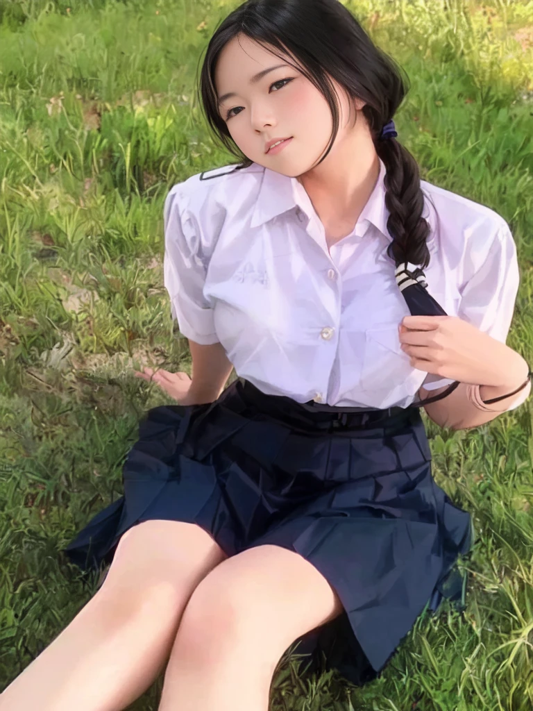 arafed asian woman sitting on the grass with a cell phone, jk uniform, girl wearing uniform, wearing school uniform, seifuku, school uniform, wearing a school uniform, japanese school uniform, magical school student uniform, wearing japanese school uniform, uniform, japanese girl school uniform, magic school uniform, student, of a schoolgirl posing