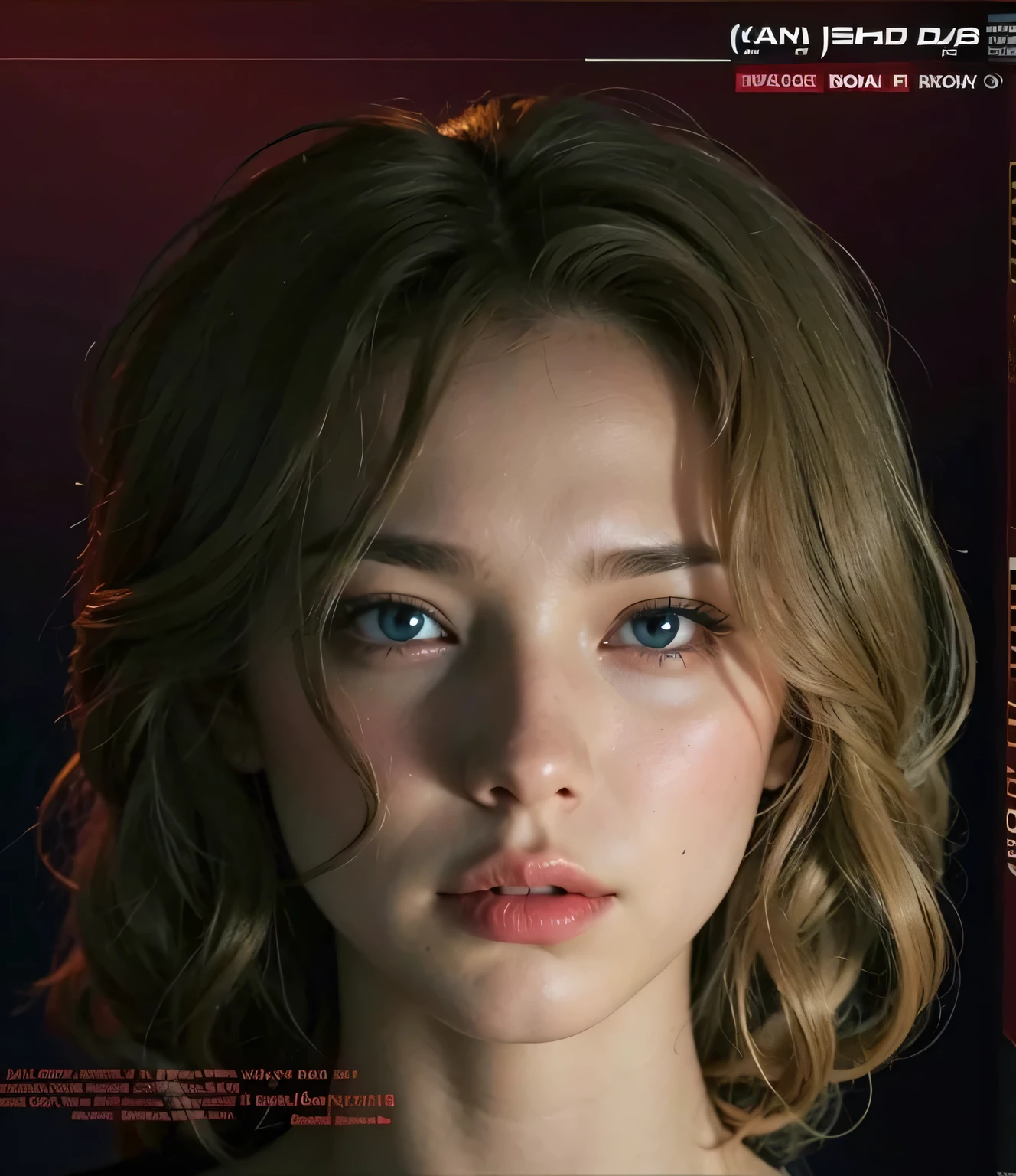 girl, blond wavy hair, blue eyes, button nose, frickles, big lips