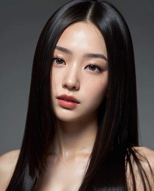 （（surreal、Super detailed image, maybe a photo.，Captures the details of the skin texture of an incredibly beautiful woman..））long straight black hair。