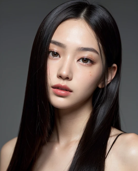 ((surreal、Super detailed image, maybe a photo.,Captures the details of the skin texture of an incredibly beautiful woman..))long straight black hair。Half body photo