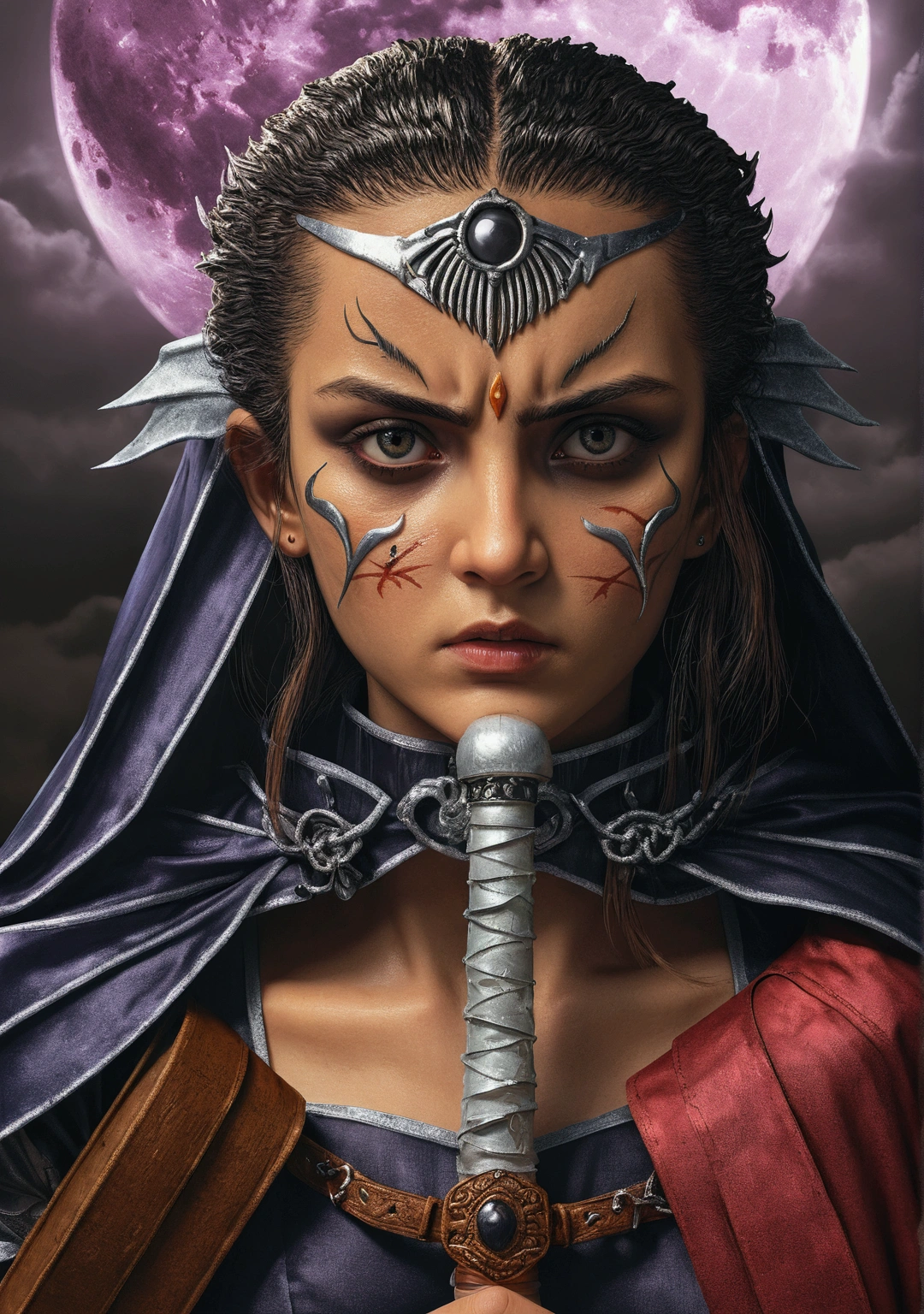 a dark and gloomy fantasy portrait of a frightened girl, beautiful detailed eyes, beautiful detailed lips, extremely detailed eyes and face, long eyelashes, horror, dark fantasy, dramatic lighting, chiaroscuro, moody colors, cinematic, dramatic angles, foggy atmosphere, haunting, unsettling, foreboding, (best quality,4k,8k,highres,masterpiece:1.2),ultra-detailed,(realistic,photorealistic,photo-realistic:1.37)