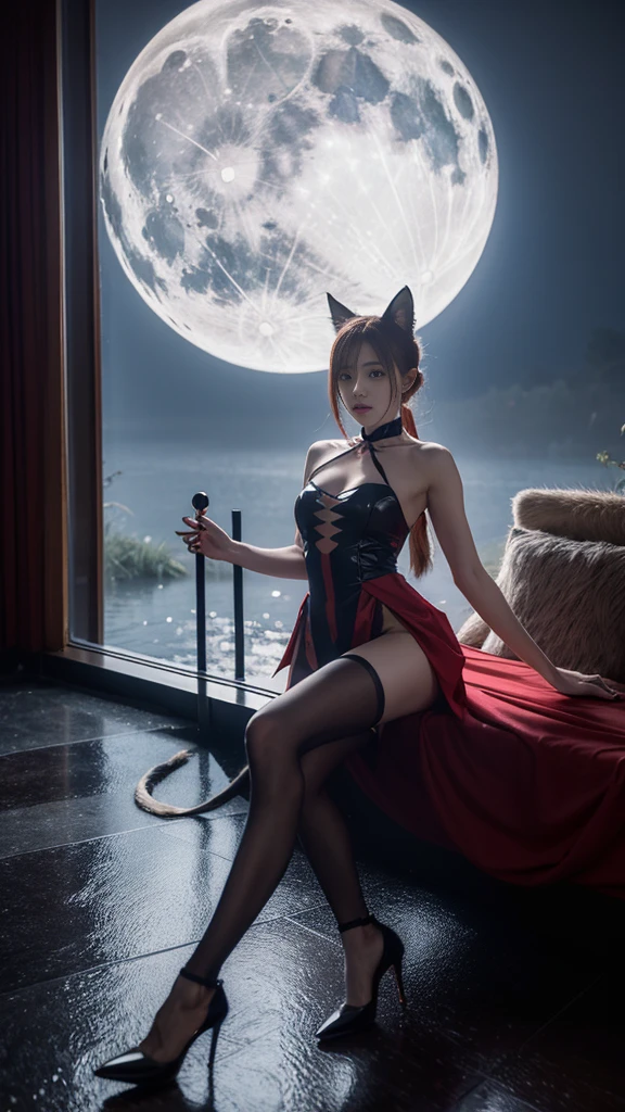 shinano role play costume, role play, High Leg Raise, High heel, transparent, Fox Tail, Many tails, (masterpiece, best quality:1.2), 1 Girl, Solitary, ((Off-shoulder clothes)), ((night)), lantern, Candlelight, Deep in Wonderland,Moonlight falls like water,Foggy Room,The heroine's figure is vaguely visible,Like a fairy in a painting,Slender sexy legs,Very beautiful legs,Leaking sexy legs,Large Breasts,美丽而又带着一丝mystery的色彩。Her face is beautiful and delicate,Like a finely carved jade,Showing extraordinary beauty。The eyebrows are so pretty,The waves in my eyes are like twinkling stars,Show the light of perseverance and wisdom。The bridge of the nose is straight,Cherry lip color,The slightly upturned corners of the mouth reveal confidence and calmness。Her face is chiseled,Skin like jade,Reveal healthy glow,Just like fairies, She never eats worldly fireworks。Her makeup is light and delicate,No excessive embellishment,But it is enough to show her temperament and charm。Light foundation highlights the translucence of the skin,A light eyebrow pencil outlines her perfect eyebrow shape,Eye makeup is eye shadow and eyeliner,Make her eyes brighter、Energetic。嘴唇涂上grace的口红,Add a touch of charm and sophistication。她的衣服grace别致,Clothes fluttering,As if the wind will blow it up at any time,Drifting away。既不失grace,She also showed her extraordinary ball skills。Swaying with her movements。Her hair was tied back casually.,Secure with a jade hairpin,A few strands of hair fluttering gently in the wind,Add a touch of softness。Her figure looms in the fairyland,宛如一道Large Breasts美丽的风景线,Attracted everyone's concern。She seems like a fairy in wonderland,Large Breasts美丽、grace、mystery、Full of power。