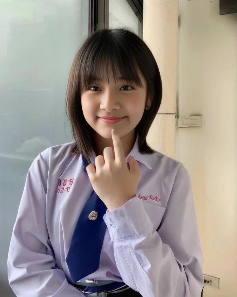 a close up of a woman in a purple shirt and black skirt, girl wearing uniform, wearing school uniform, jk uniform, anime thai girl, wearing a school uniform, seifuku, student, plain uniform sky at the back, wearing japanese school uniform, school uniform, magical school student uniform, wearing headmistress uniform, wearing in shirt, nivanh chanthara