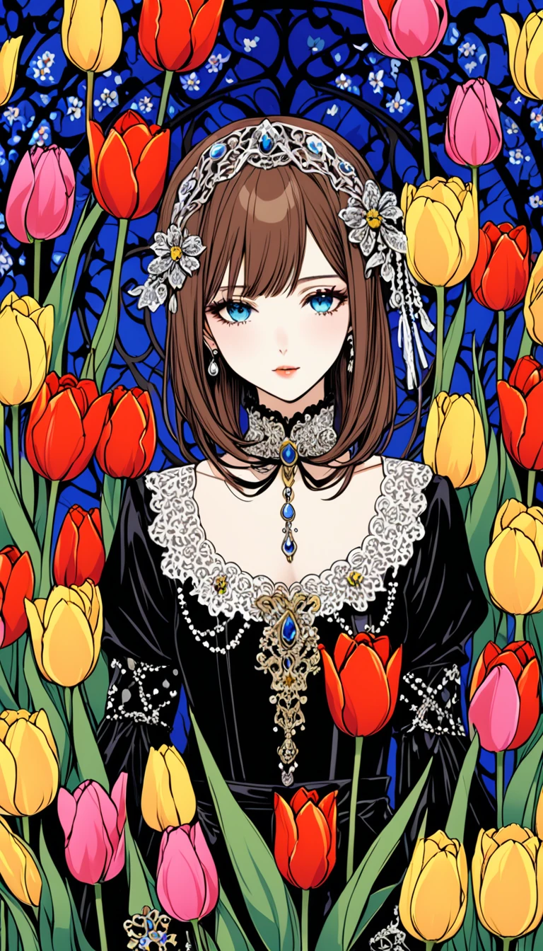 (Harry Clark (Harry Clarke) style:0.5),(圣地亚哥·卡鲁索style:0.7),
1 girl,
BREAKTulip Background,(Tulip&#39;s future:1.6),( Background blur:1.7),from_side,以人物为middle心的构图,look up,(photo:1.4),(for real:1.5),middle_shooting,Looking at the audience,(Blurred foreground:1.5),，snow