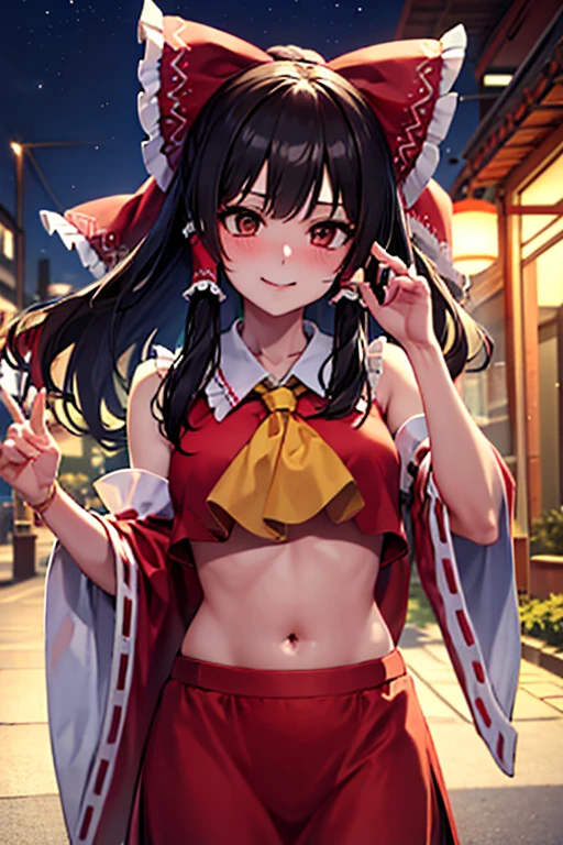 A gravure model, Reimu, chatting happily on a quiet night street