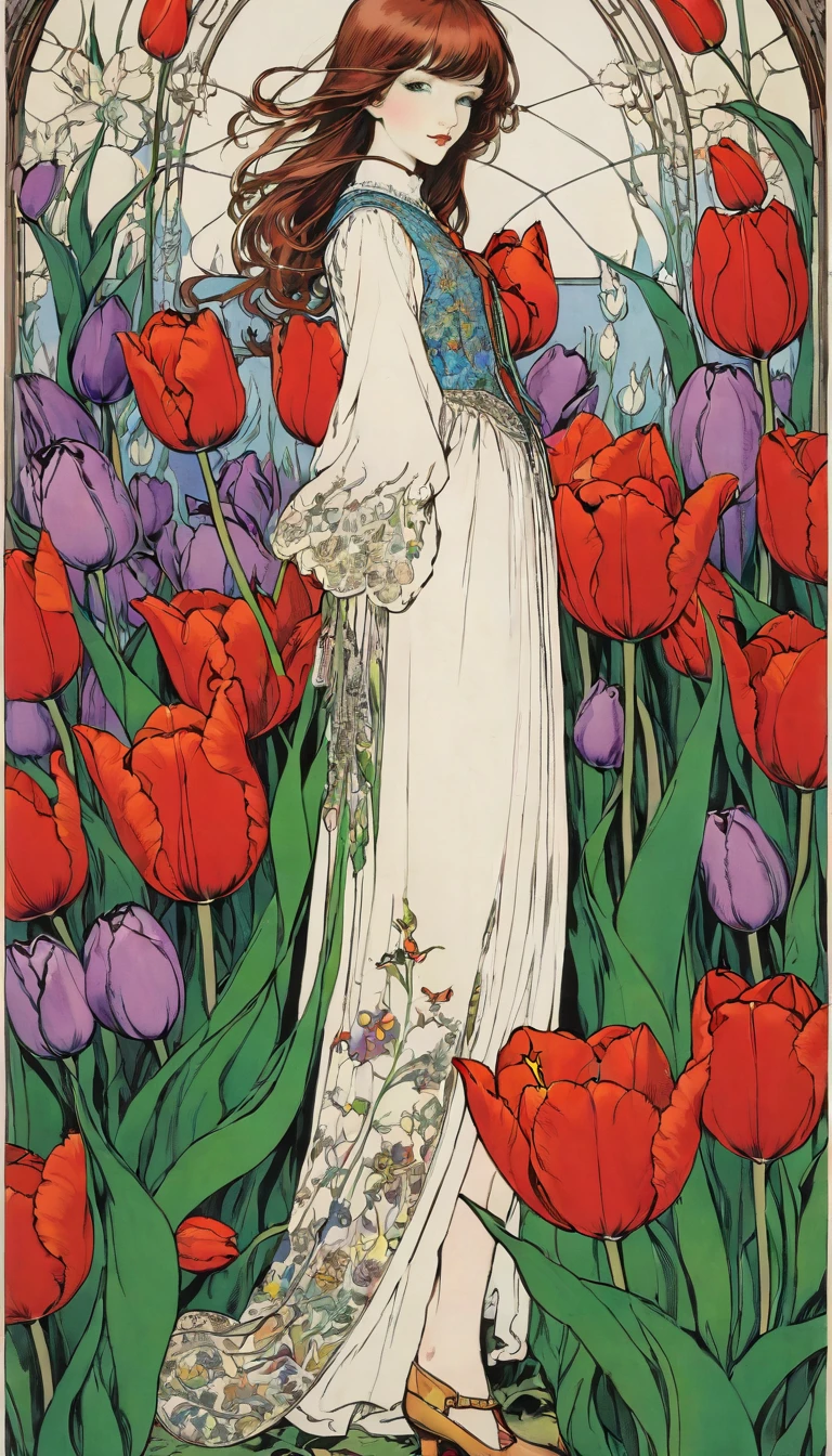 (Harry Clark (Harry Clarke) style:0.5),(圣地亚哥·卡鲁索style:0.7),
1 girl,
BREAKTulip Background,(Tulip&#39;s future:1.6),( Background blur:1.7),from_side,以人物为middle心的构图,look up,(photo:1.4),(for real:1.5),middle_shooting,Looking at the audience,(Blurred foreground:1.5),，snow