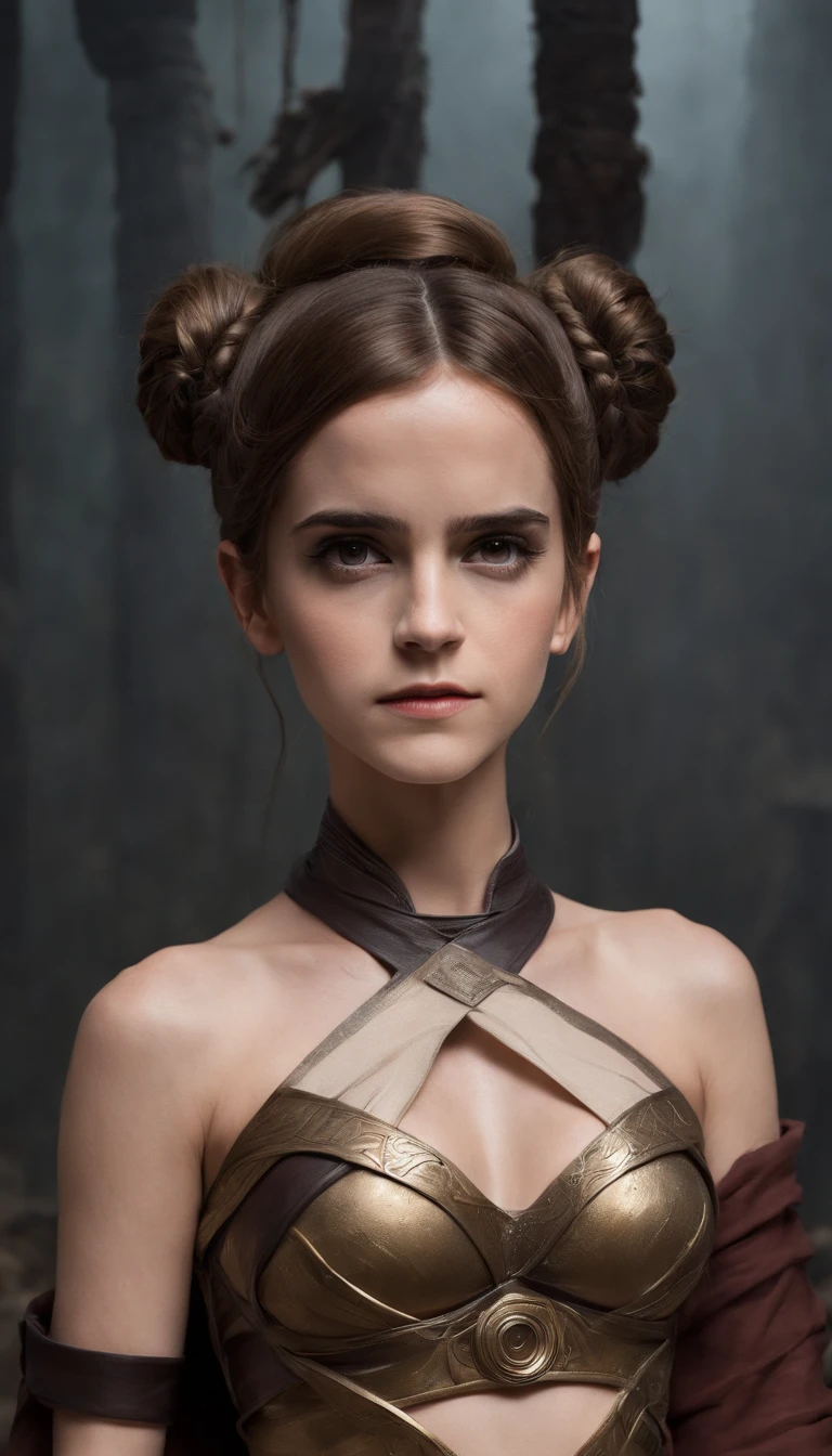(Emma Watson) Princess Leia Slave Cosplay Costume Lingerie Uniform Set for Women Halloween Outfits, in a dark cave