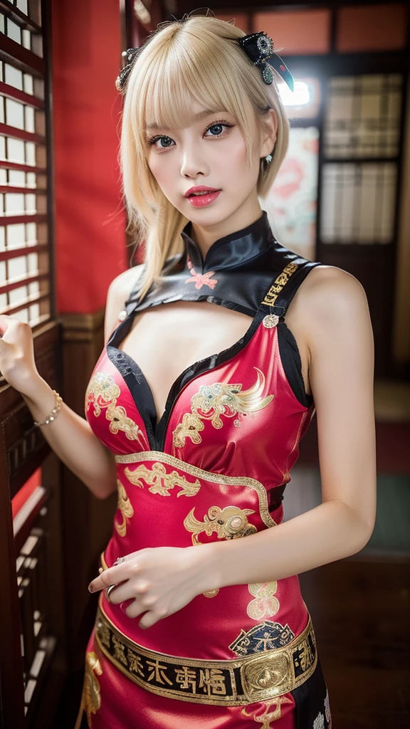 (SFW:1.5), (8k, RAW Photos, Highest quality, masterpiece:1.2、RAW Photos)、1 female、2 、Very detailed、Super Resolution、(Full body photo)、Natural color lip、Heavy eye makeup、(Super mini skirt tight dress costume 1.2), Gorgeous Accessories、Straight hair、H cup breasts、Big Breasts:1.2、(Background of a high-end nightclub with a night view1.2)、(Dynamic Sexy Pose 1.2)、(Gorgeous Theme 1.2)、(With cleavage 1.2)