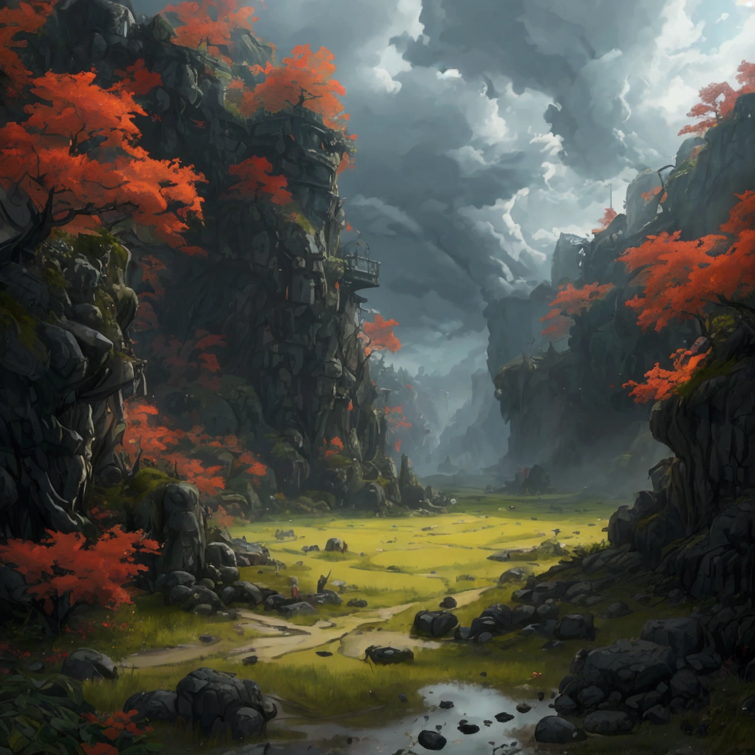 create a 2d RPG battle map with a top view, vista de topo, top-down. A Japanese setting featuring a dark, cloudy forest with a mud pit. captured in an ultra-realistic full HD 4K portrait, detailed texture showing its menacing shape, Immersive atmosphere, high definition shadow play, digitalpainting, nevoa no environment. suspense dinner. Poor lighting in the environment.