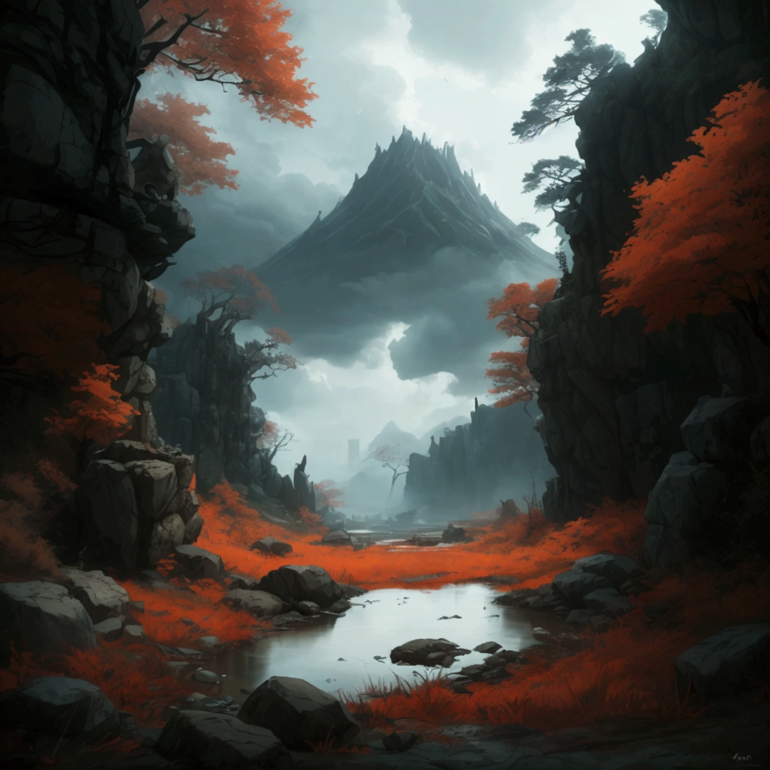 create a 2d RPG battle map with a top view, vista de topo, top-down. A Japanese setting featuring a dark, cloudy forest with a mud pit. captured in an ultra-realistic full HD 4K portrait, detailed texture showing its menacing shape, Immersive atmosphere, high definition shadow play, digitalpainting, nevoa no environment. suspense dinner. Poor lighting in the environment.