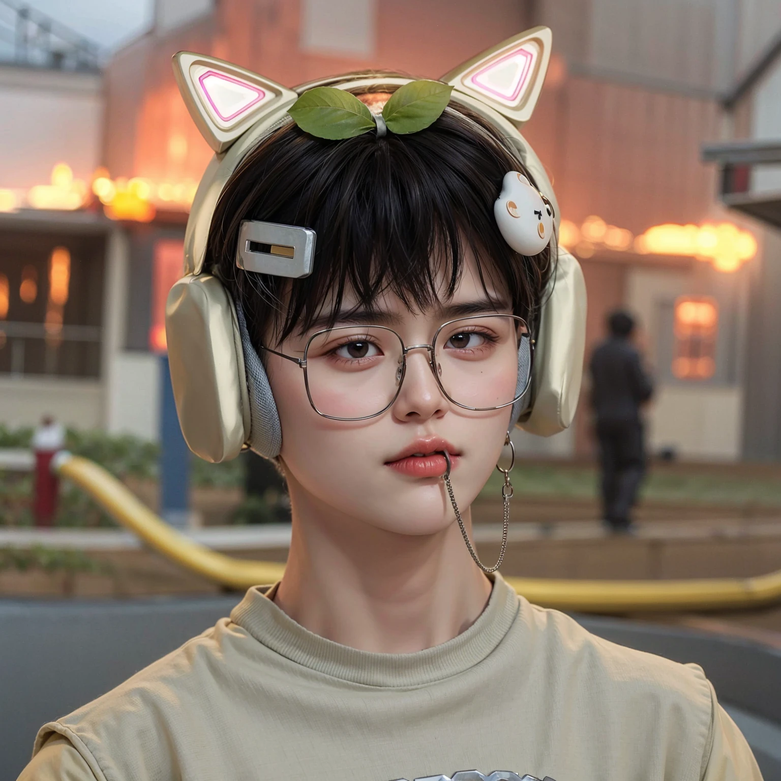 8k resolution, thick brows, pores, realistic, glossy skin, no lashes, high quality, high display, Korean boy, smooth hair, glasses, nice weather