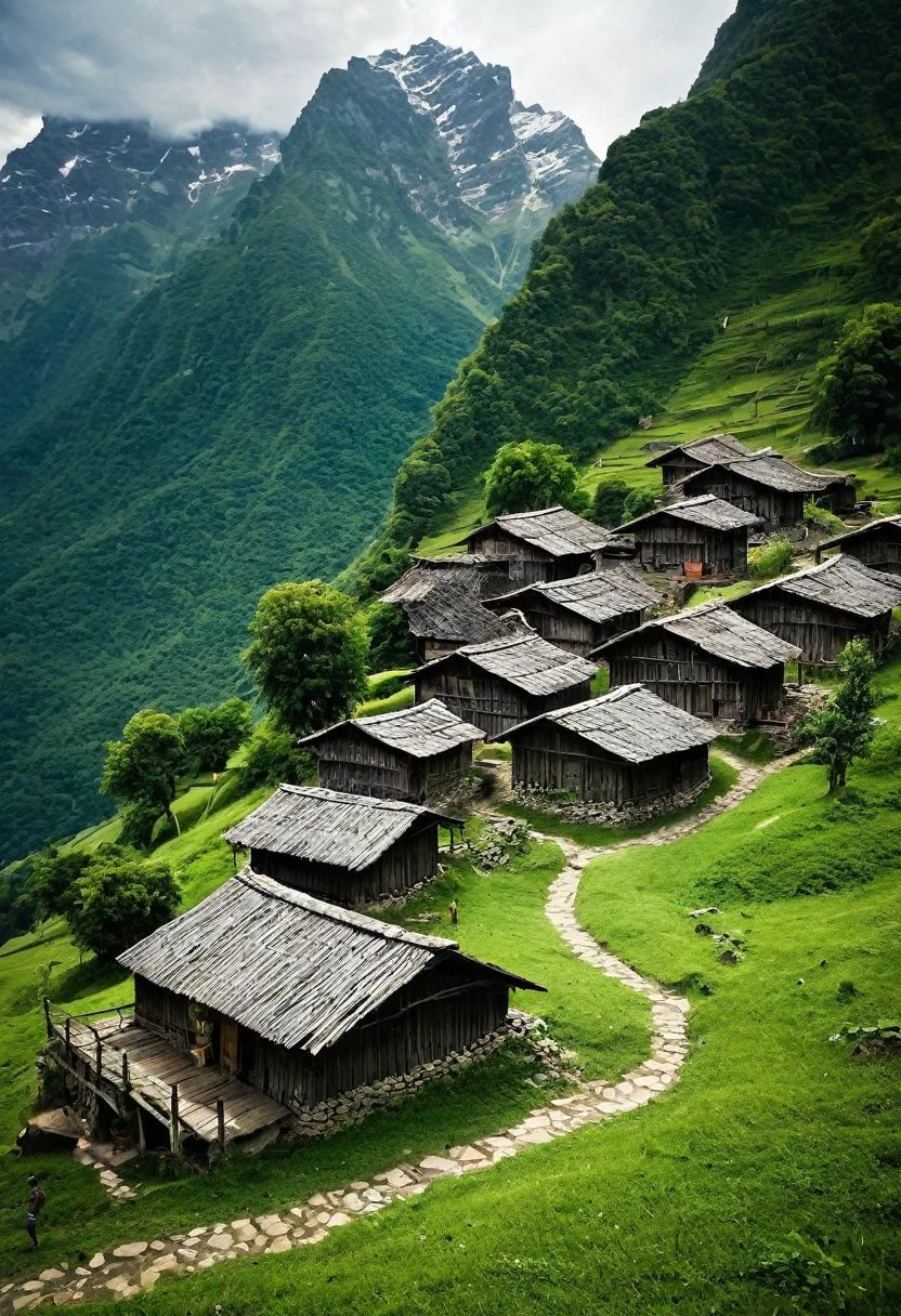 An old nation living in mountains, the nation belongs to old A.D nation, some houses with some people