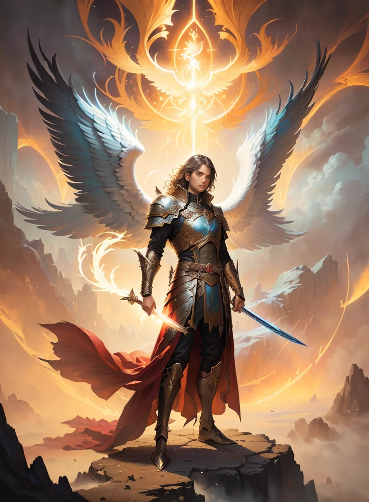 Close up of man holding sword and wings, magic : the gathering art, magic the gathering art, magic the gathering artstyle, magic the gathering artwork, Fantasy card game art, Archangel, Archangel michael, magic the gathering card art, Graphic artist Magali Villeneuve, magic the gathering concept art, epic Fantasy card game art, MTG Artistic Reality