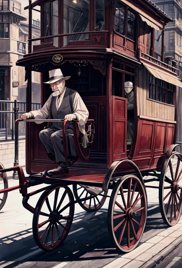 An old man driving a carriage、 From the side