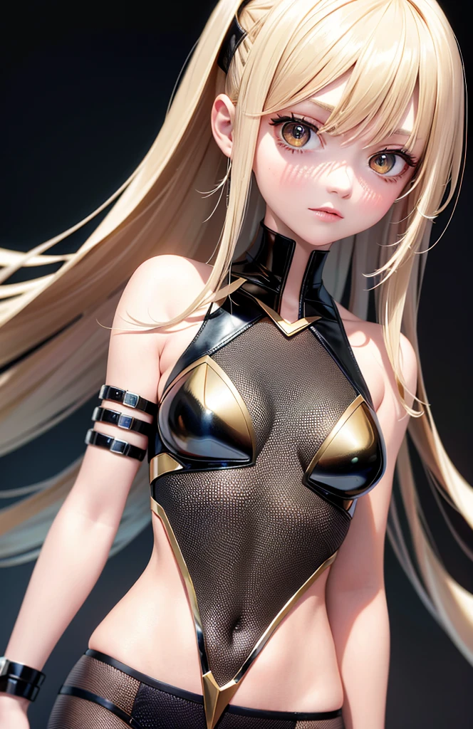 Optimal，masterpiece，High resolution，Highest quality，Hyper HD，Super Detail，Awards，16K，solo，（（Upper body）），（（Broke Tomical Correct，Beautiful Cyberpunk Girl，Cute Face，，Gradient Beige Hair，Hairline，（（Dark golden eyes）），Long eyelashes，Drooping eye corners，Fair skin，（Small breasts），（slim），（（Women&#39;s Extra Short Shawl Leather Jacket）），（（goth style，racer_Bitch Suit）），（（）），Earrings，（Neck strap），（Laser material clothing：1.2）