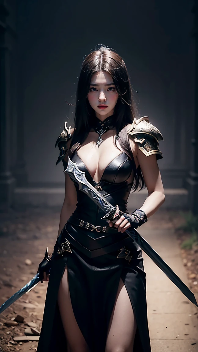 "Show Yasuo from League of Legends by Riot Games, reimagined as a female,no having clothes, in her Nightbringer skin, featuring her dark, celestial-themed armor with shadowy accents and demonic motifs, having massive k-cups:1.55. She's in a dark, ethereal realm with swirling dark energy and ominous shadows, in an attractive pose with her sword enveloped in darkness."

