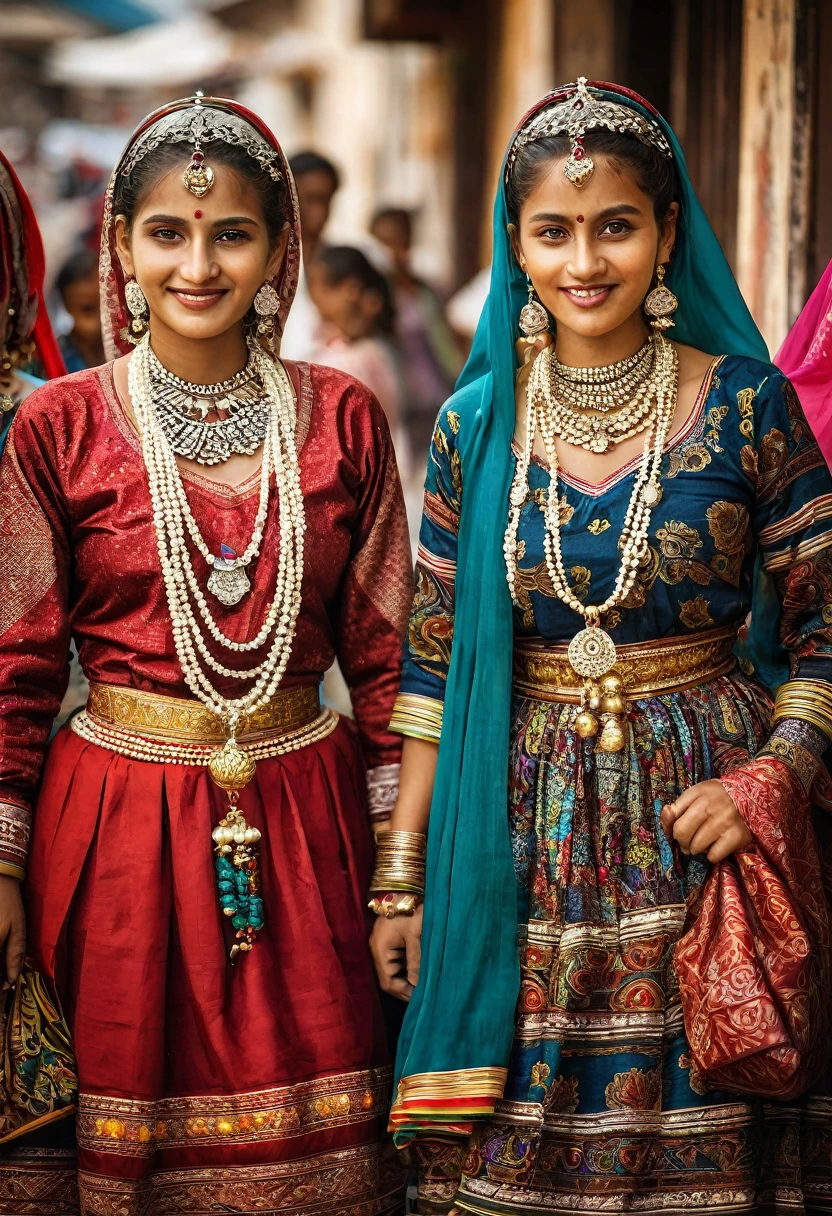 Some people belongs to A.D nations, womens wearing old traditional dress, they looks rich