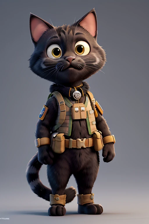 A black cat standing on two legs in a pose similar to Puss in Boots, but without his usual attire. The cat is dressed like a special forces soldier, wearing a tactical vest, helmet and a modern uniform. He's holding a Heckler gun & koch (like a rifle) with confidence. The cat's expression is determined, and the overall look combines the agility and grace of a feline. With transparent background and the image of the character in full body.