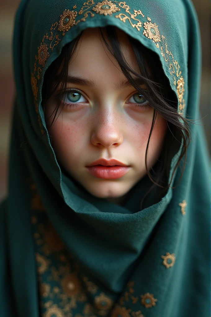 .masterpiece:1.2, best quality), Practical, (The true situation, Intricate details, Depth of Field), (1 girl, Solitary), cosmetic, Open your mouth, Very detailed, Perfect face, (Skin Indentation), Glossy coral lips, (A girl wearing a headscarf, Islamic clothing), blush, Raiden is depressed. (Thunder General) From genshin impact,High detail hands,
