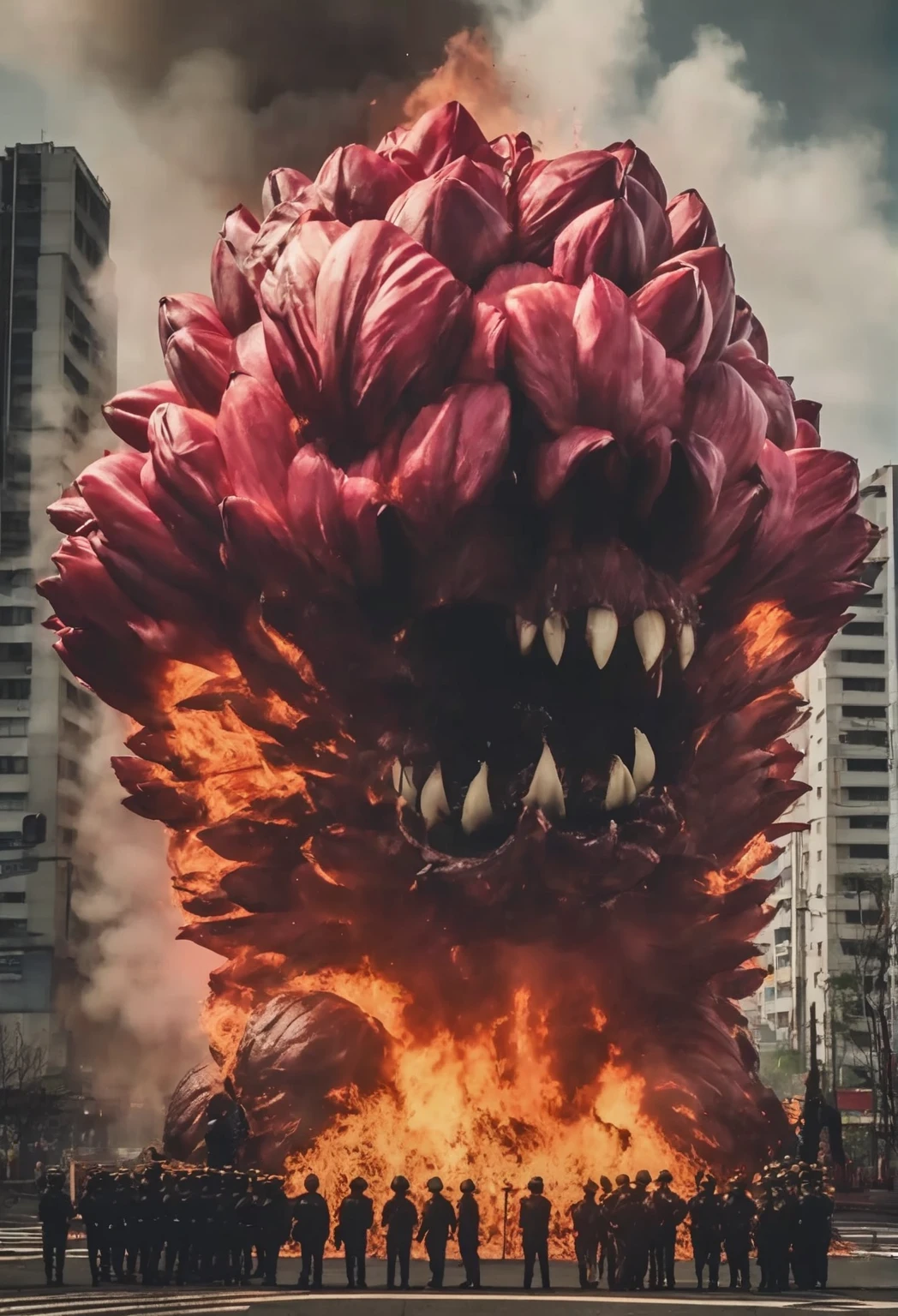 There is a big flower on the statue, Alien Flower, Alien Flowers, Giant flower head, Giant rose flower as a head, Mutated Flower, Inspired by Igor Morski, a Plant Monster, Ultra-realistic fantasy monsters, horrific digital art, Plant Monster, 🌺 society, Creepy surrealism, humanoids overgrown with flowers, Strange flowers, Photo Editing