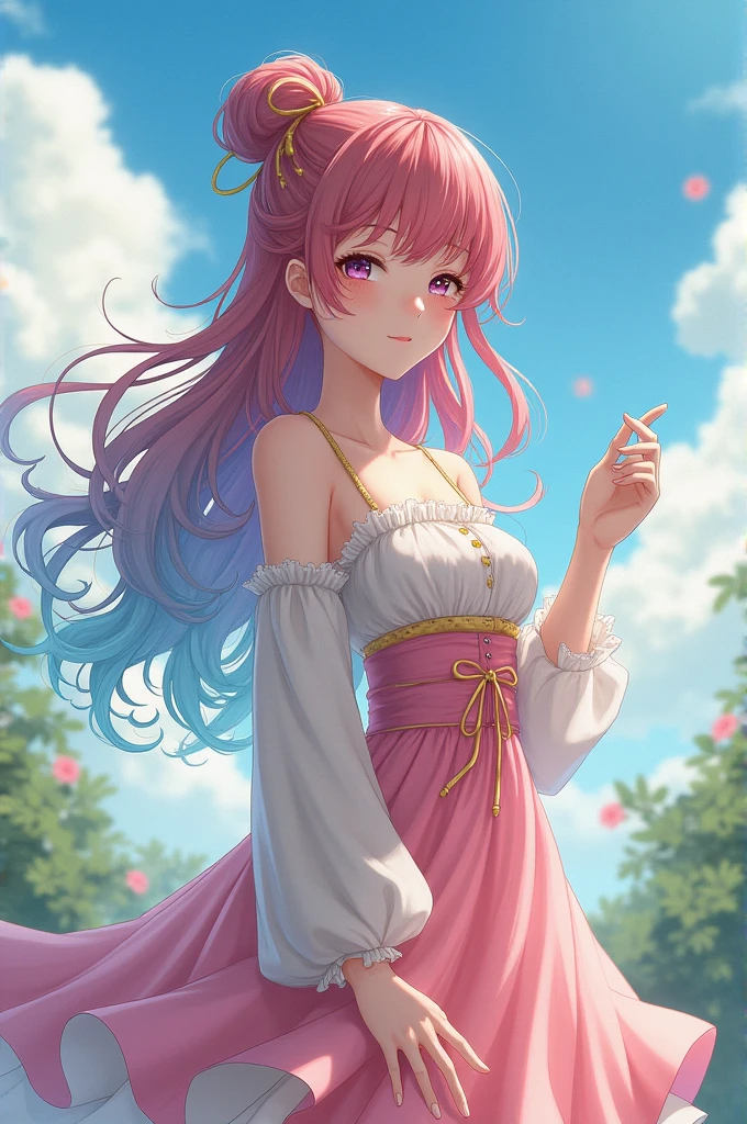 masterpiece, best quality, Spring Clothing, Colorful hair, outdoor,cloud ,Upper Body,