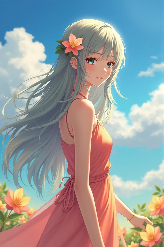 masterpiece, best quality, Spring Clothing, Colorful hair, outdoor,cloud ,Upper Body,