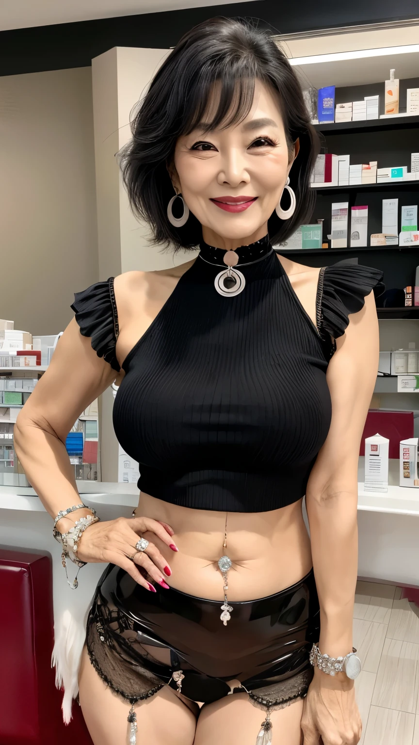 75 years old mom milf Korean, Lady large earring Big choker navel piercing decoration A bracelet Silver Hair realisitic Gorgeous Madame Beautiful Mature Woman sexly Smile Gentle woman navel piercing 4K High quality gorgeous madam beautiful mature woman