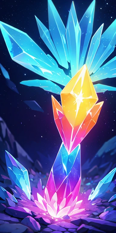  A majestic crystal core glowing with vibrant colors, surrounded by ethereal protobeasts.  