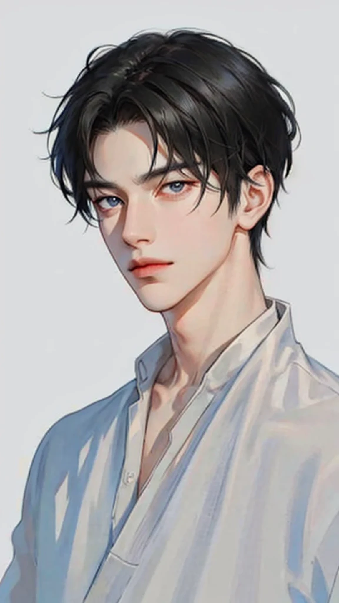 1 boy, Black Hair, short hair, Gray eyes, Exquisite eyes,solitary focus, Simple background, Male focus, solitary, Everlasting, Cheng Zhenyu, portrait,, (masterpiece:1.0), (best quality:1.0), (8k wallpaper:1.0), (Beautiful and delicate face:1.0), (detailed Deep eyes),  Deep eyes,Looking at the audience,
