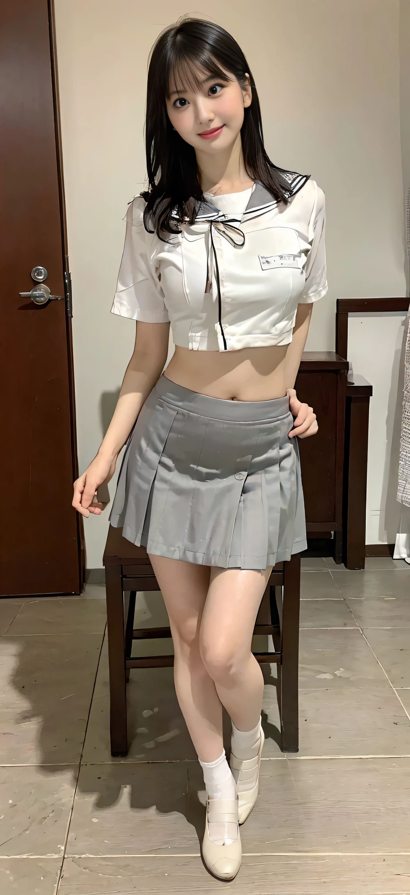 ((Highest quality:1.5))、(Happy expression:1.26)、(NSFW:1.35), RAW Photos、(((Ultimate beauty full body photo shoot:1.5)))、((Glowing Skin))、(((1 girl)))、Beautiful 18-year-old girl from Tokyo、((18-year-old))、((Height: 155cm))、young、Young Face、、Bright Eyes、Detailed face、Fascinating、(A body as voluptuous as an adult)、Waistline、belly button、Exposing the belly button、Small shoulders、Thin arms、Long legs、((Black Hair、Shortcuts:1.2))、skirt、(White socks:1.2)、((Exposing the belly buttonセーラー服、Mini skirt:1.5))、Spread your legs、(((Sit on a chair with your legs wide open:1.75)))、(Micro Skirt、high waist)、((Lift up your skirt to show your panties:1.5))、skirt lift、((Low Angle:1.0))、((Very detailedな))、(Perfectly detailed face)、(Detailed hands) 、(finger details)、(Excellent anatomy)、Photorealistic image masterpiece、最High resolution、Very detailedな、Film Light、Intricate details、High resolution、Very detailed))、Detailed Background、8 time、Digital single-lens reflex camera、Soft Light、High resolution、Film Grain、Fujifilm XT3、Shallow depth of field、Natural soft light、god々、classroom、School Machine、Chair、blackboard、((Very large breasts bigger than a face:1.85))、 ((Very realistic loads of semen:1.99)), ((Very realistic loads of semen all over the body:1.99)),