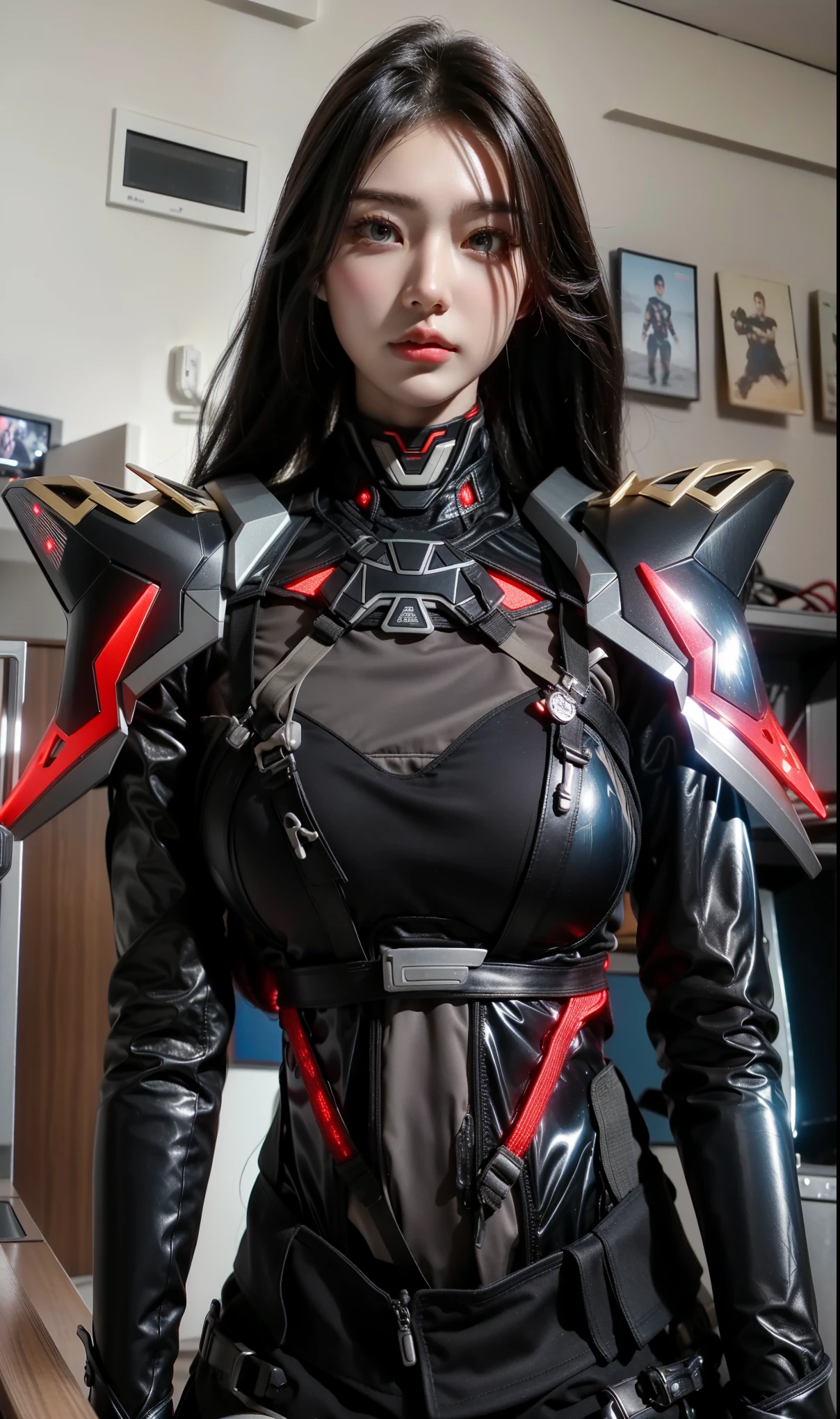 Futuristic high-tech style,best quality,Fairy Skin,(every time :1.2),eternal,Very detailed,Practical,high quality,Light,Light线追踪,Ultra HD,Upper Body, Future Iron Man Mech,shooting,Battery,Transmitter,Large caliber artillery,Rostlan 8K,Armored Girl,Wearing a cyberpunk technology helmet,星际战甲helmet,With breathing Light,The armor of the future shines,Armed Cannon,High-tech armor,helmet,Mechanical,Future soldier wearing mechanical armor,High-tech lover